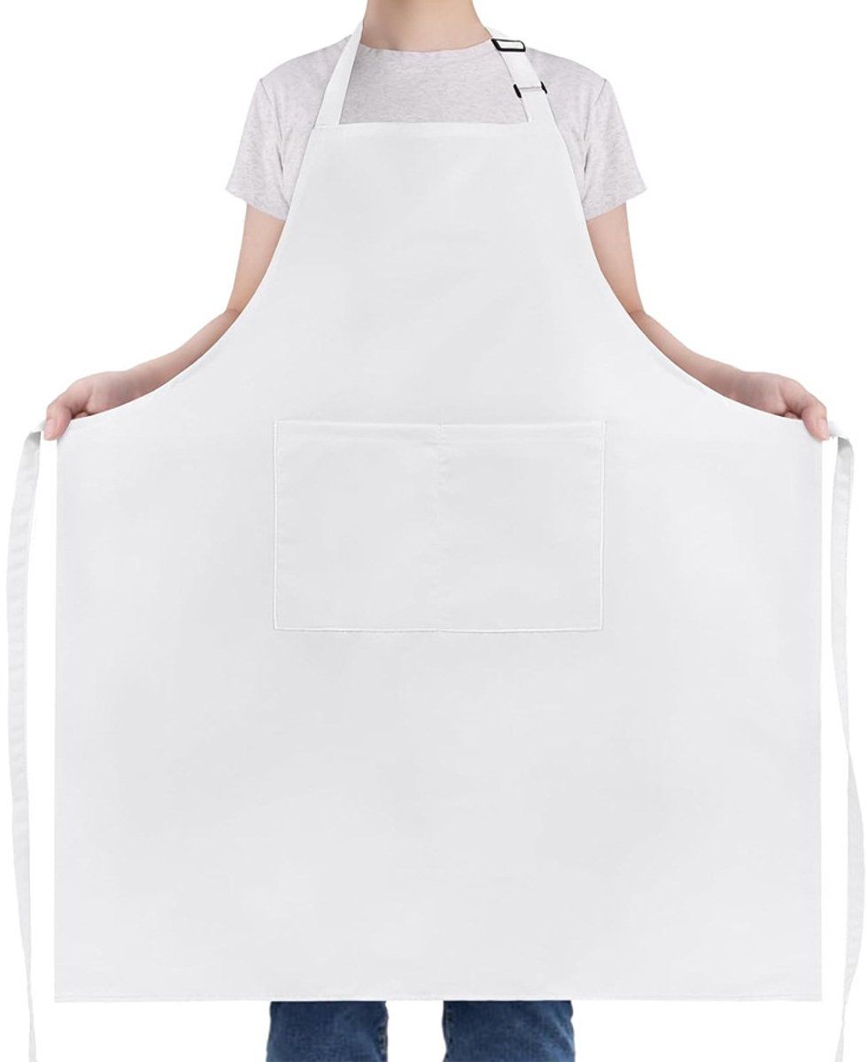 Plus Size Waterproof Apron with Two Pockets and Adjustable Neck Strap for Cooking, Grilling and Working, White, 97 x 88 cm