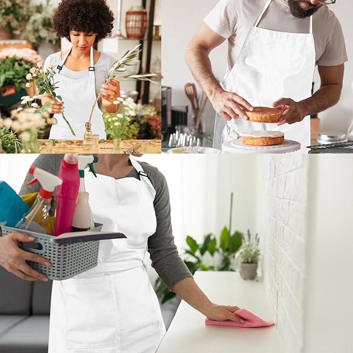 Plus Size Waterproof Apron with Two Pockets and Adjustable Neck Strap for Cooking, Grilling and Working, White, 97 x 88 cm