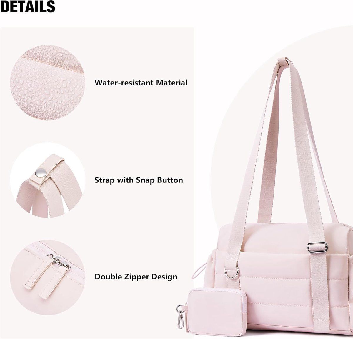 2 Pieces Womens Sports Bag Set with Detachable Pouch and Wet Dry Compartment, Compact Weekend Travel Bag, Pink, 29.7 x 10.7 x 20.3 cm