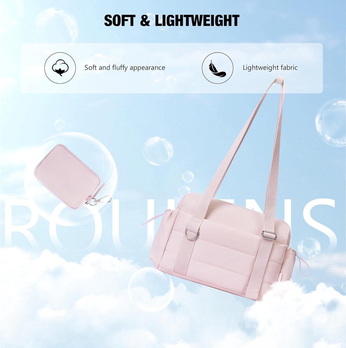 2 Pieces Womens Sports Bag Set with Detachable Pouch and Wet Dry Compartment, Compact Weekend Travel Bag, Pink, 29.7 x 10.7 x 20.3 cm