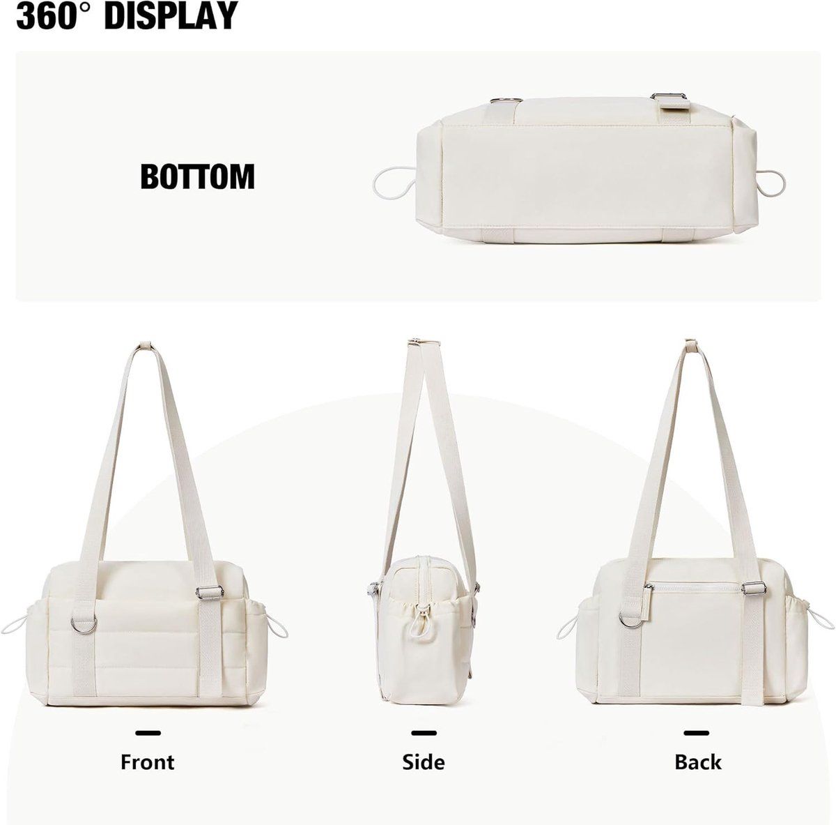 2 Pieces Womens Sports Bag Set with Detachable Pouch and Wet Dry Compartment, Compact Weekend Travel Bag, Off White, 29.7 x 10.7 x 20.3 cm