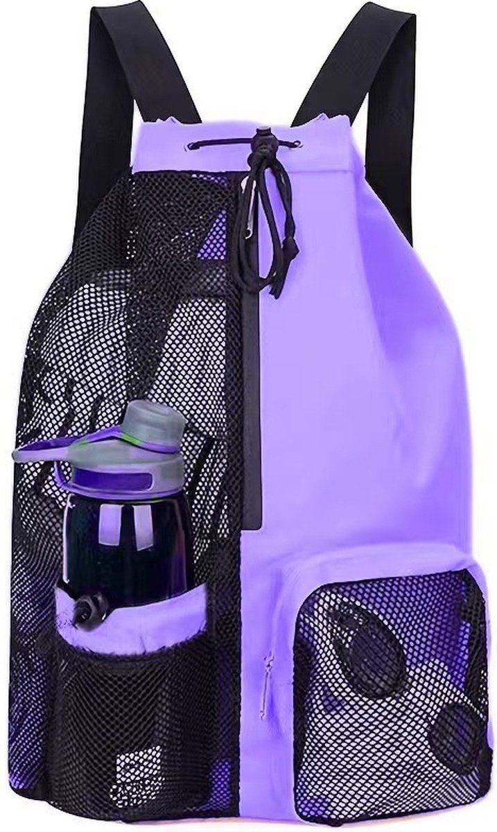 Drawstring Backpack, Mesh Backpack, Beach Bag Backpack, Large Capacity Backpack with Wet Bag, Backpack for Swimming, Travel Gym, Purple