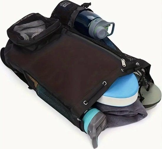 Drawstring Backpack, Mesh Backpack, Beach Bag Backpack, Large Capacity Backpack with Wet Bag, Travel Gym, Light Grey