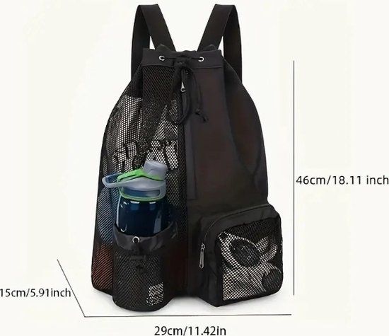 Drawstring Backpack, Mesh Backpack, Beach Bag Backpack, Large Capacity Backpack with Wet Bag, Travel Gym, Light Grey