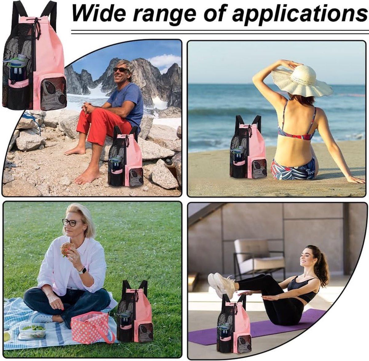 Drawstring Backpack, Beach Bag Backpack, Large Capacity Backpack with Wet Bag, Backpack for Swimming Surfing Travel Gym, Pink