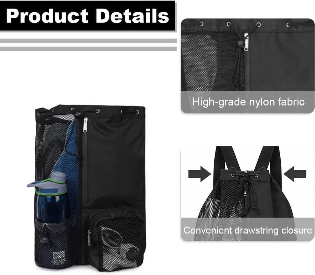 Drawstring Backpack, Beach Bag Backpack, Large Capacity Backpack with Wet Bag, Backpack for Swimming Surfing Travel Gym, Sky Blue