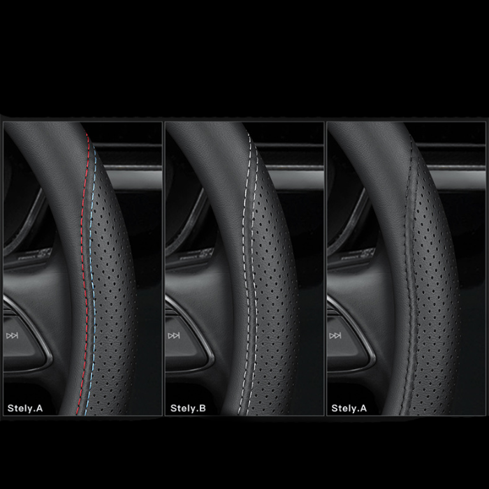 Fits Tesla model3/y/modelx/s steering wheel cover - Tesla special D-shape (two-color line) with logo - 36cm/1pc, Made of Fabric