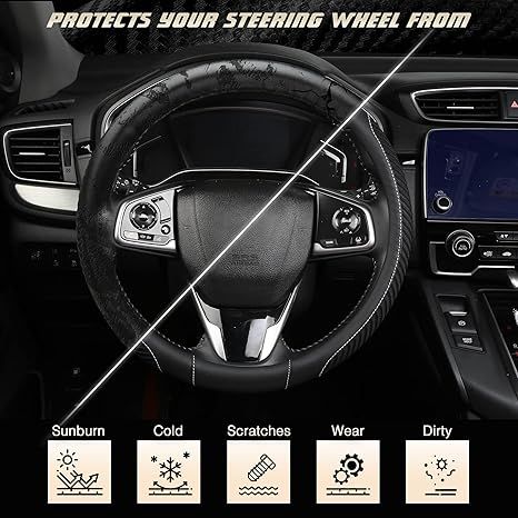 Fits Tesla model3/y/modelx/s steering wheel cover - Tesla special D-shape (two-color line) with logo - 36cm/1pc, Made of Fabric
