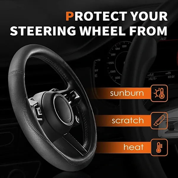 Car bumper protector - Fits various cars, durable leather protector with non-slip inside, suitable for 14.5\" - 15\" diameter, black