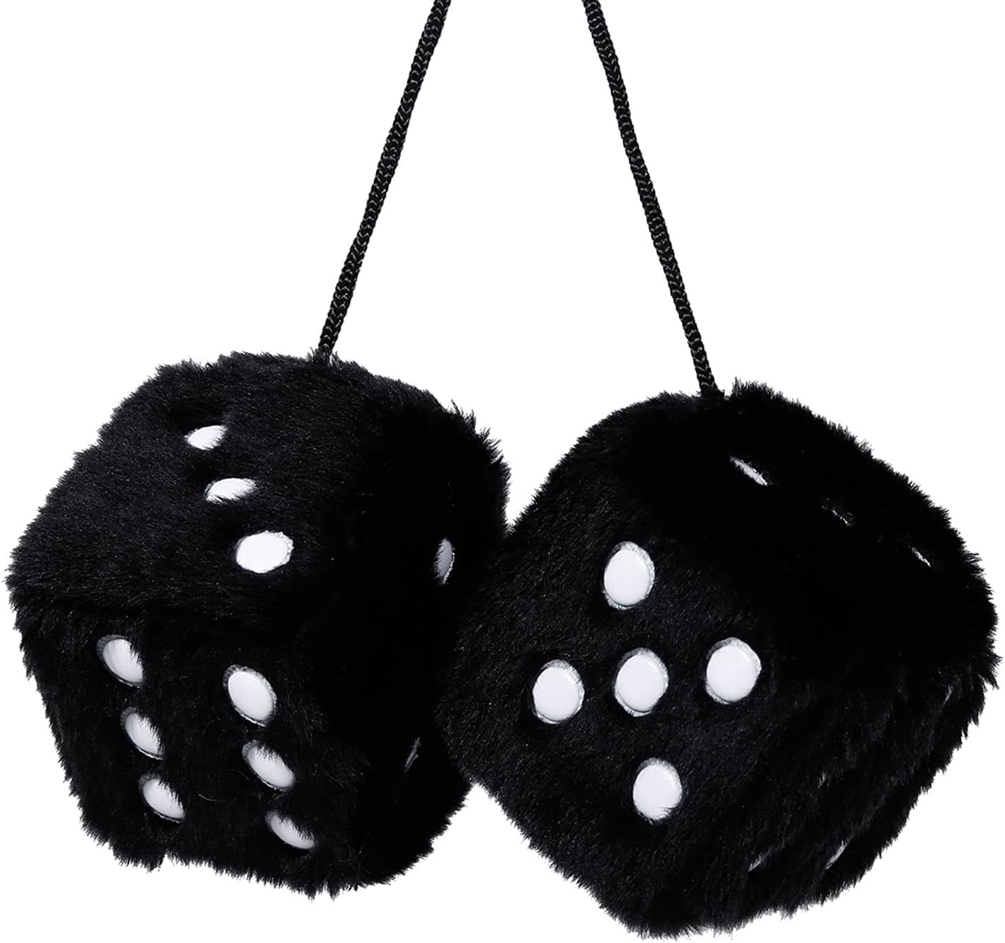 Replacement Pair of 2.75" Fuzzy Dice with Leather Dots Retro Car Rearview Mirror Hanging Accessories for Car Decoration (Black)_qcx, Made of Fabric