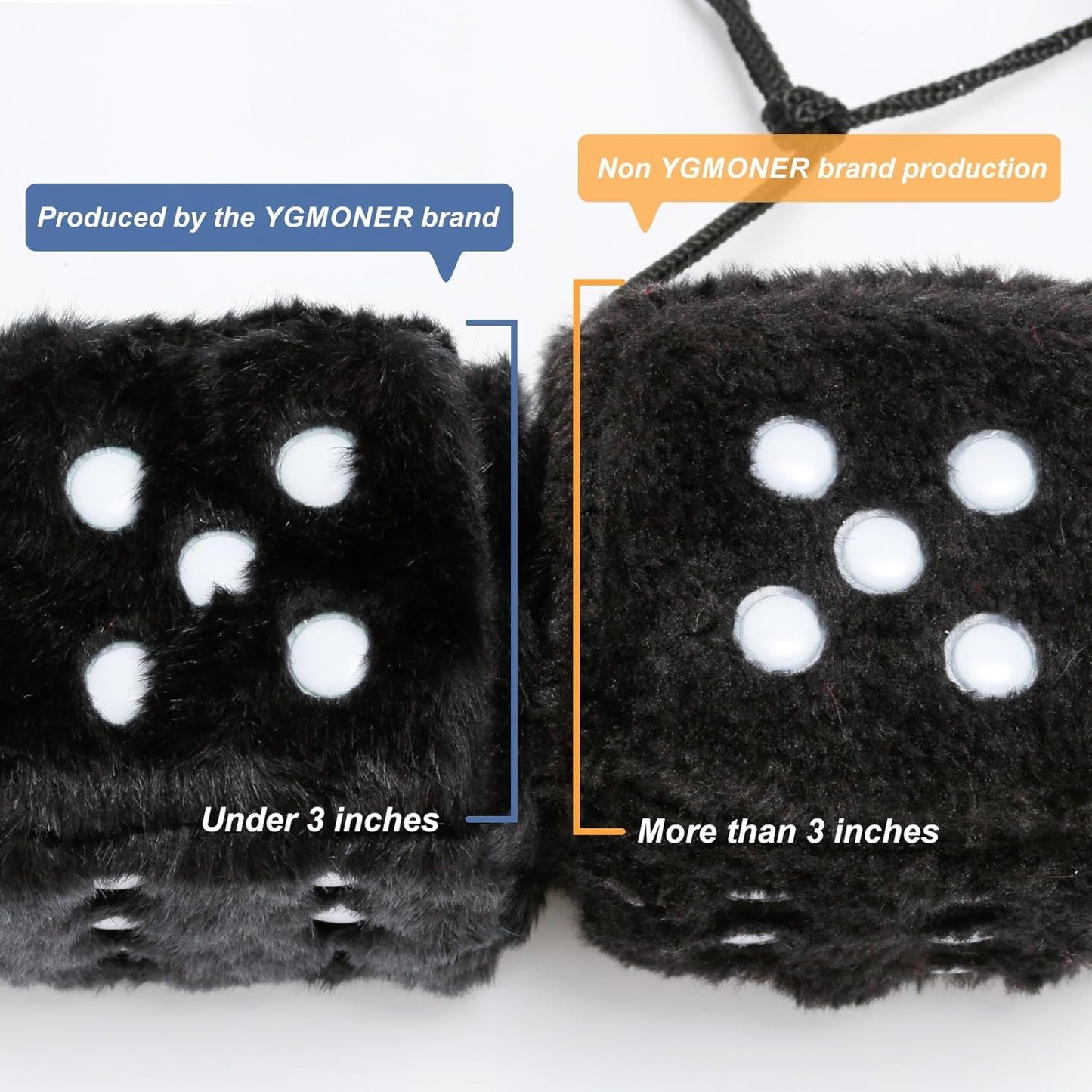 Replacement Pair of 2.75" Fuzzy Dice with Leather Dots Retro Car Rearview Mirror Hanging Accessories for Car Decoration (Black)_qcx, Made of Fabric