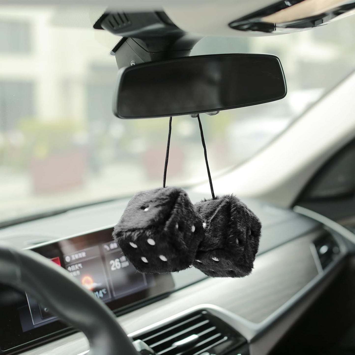 Replacement Pair of 2.75" Fuzzy Dice with Leather Dots Retro Car Rearview Mirror Hanging Accessories for Car Decoration (Black)_qcx, Made of Fabric