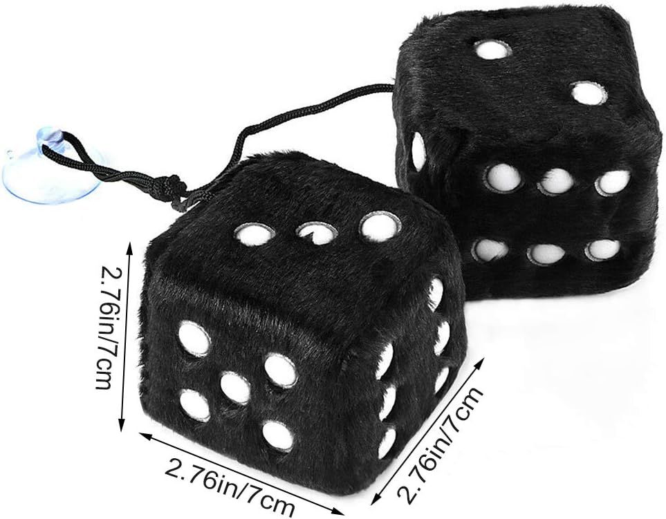 Replacement Pair of 2.75" Fuzzy Dice with Leather Dots Retro Car Rearview Mirror Hanging Accessories for Car Decoration (Black)_qcx, Made of Fabric