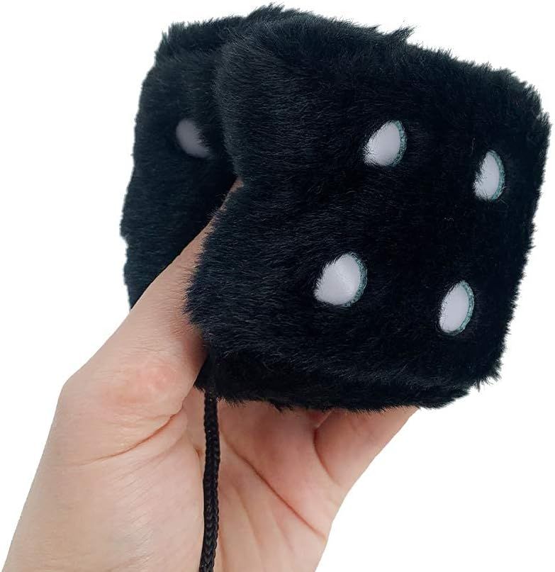 Replacement Pair of 2.75" Fuzzy Dice with Leather Dots Retro Car Rearview Mirror Hanging Accessories for Car Decoration (Black)_qcx, Made of Fabric