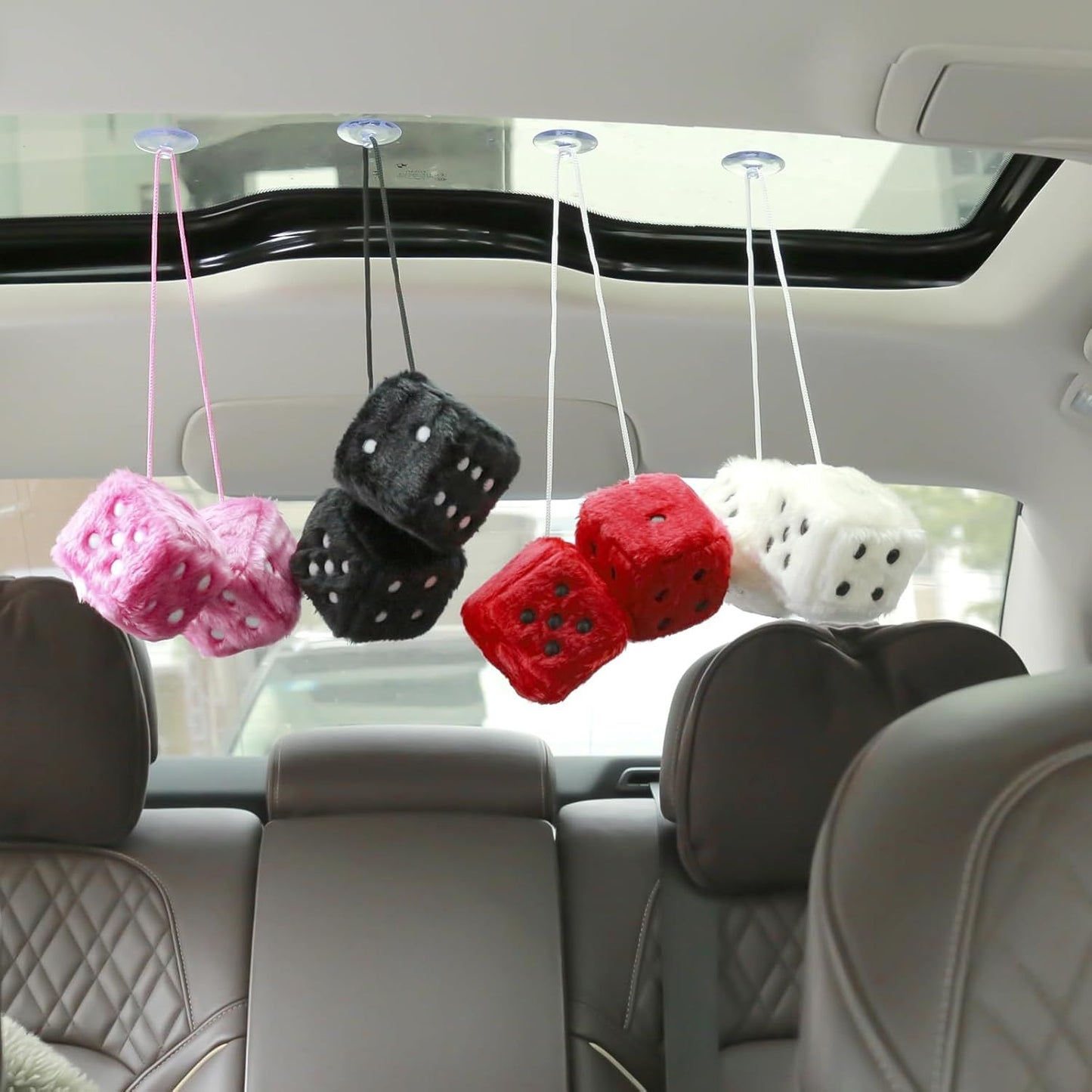 Compatible Pair of 2.75" Fuzzy Dice with Leather Dots Retro Car Rearview Mirror Hanging Accessories for Car Decoration (Pink)_qcx, Made of Fabric