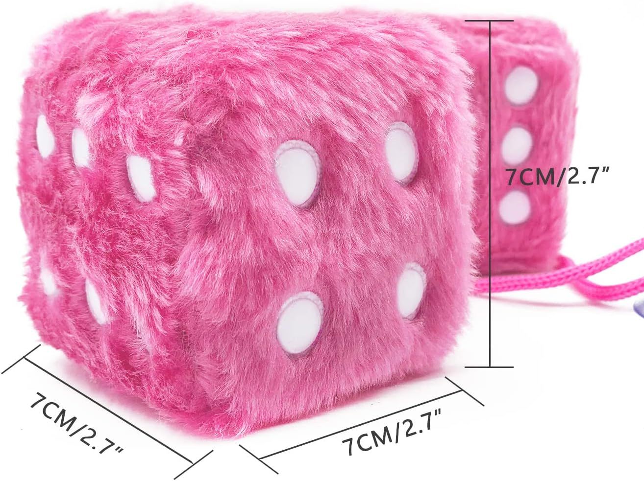 Compatible Pair of 2.75" Fuzzy Dice with Leather Dots Retro Car Rearview Mirror Hanging Accessories for Car Decoration (Pink)_qcx, Made of Fabric