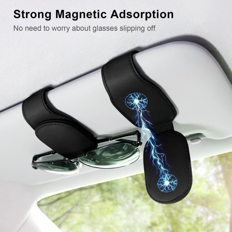 Replacement Car Glasses Holder, 2 Pcs Magnetic PU Leather Sunglasses Sun Visor Case Universal Accessories, Black