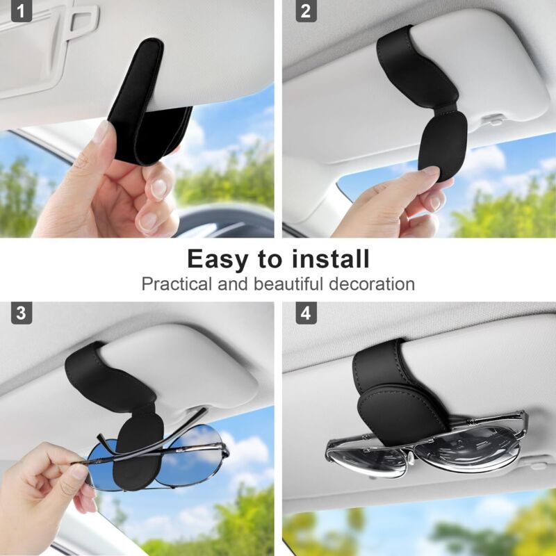 Replacement Car Glasses Holder, 2 Pcs Magnetic PU Leather Sunglasses Sun Visor Case Universal Accessories, Black