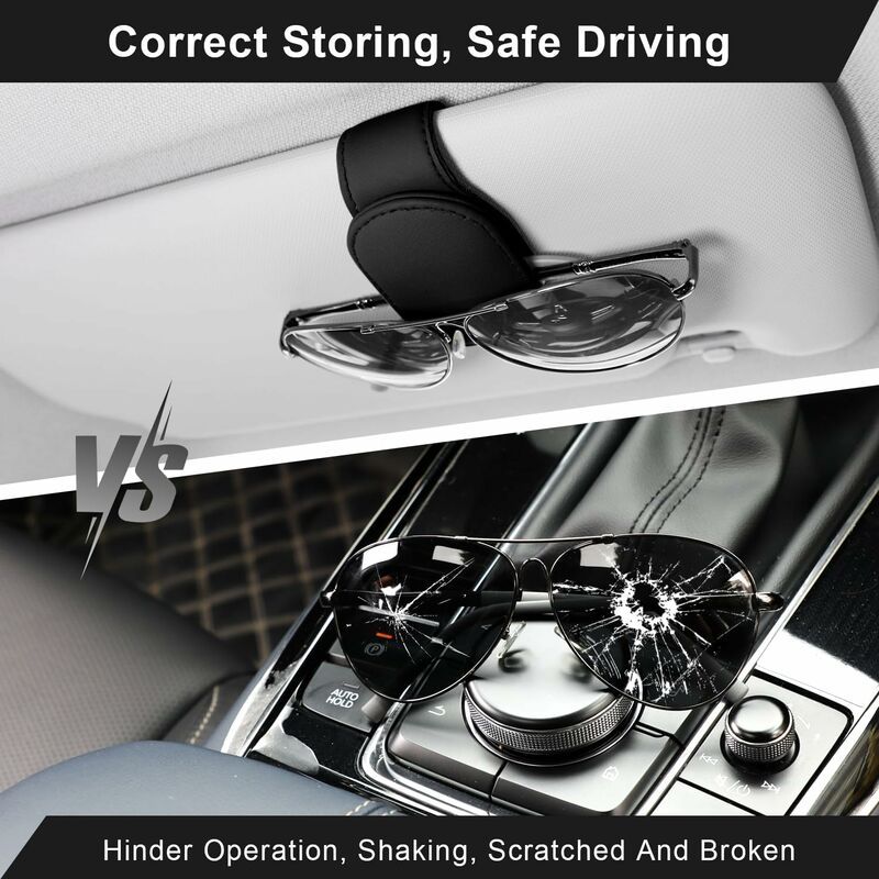 Replacement Car Glasses Holder, 2 Pcs Magnetic PU Leather Sunglasses Sun Visor Case Universal Accessories, Black