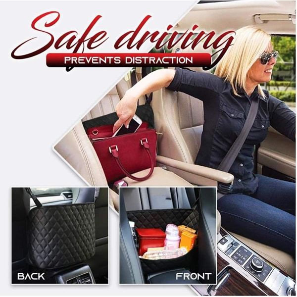 Compatible Car Pocket Tote Holder, Handbag Hook Car Leather Seat Backrest Organizer Backseat Obstacle Pet Child Car Between Two Seats, Black, 1 Pcs