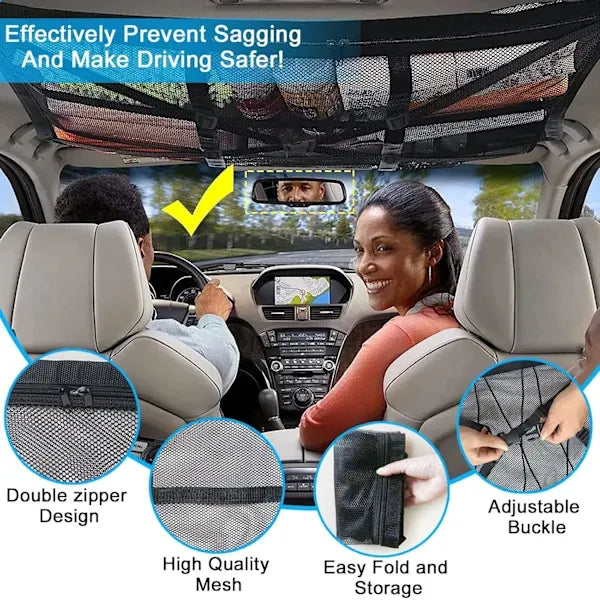 Replacement Car roof storage net 90cmx65cm Universal luggage bag for travel and organization Four armrests., Transparent Color