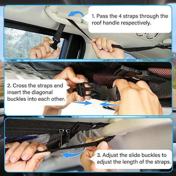 Replacement Car roof storage net 90cmx65cm Universal luggage bag for travel and organization Four armrests., Transparent Color