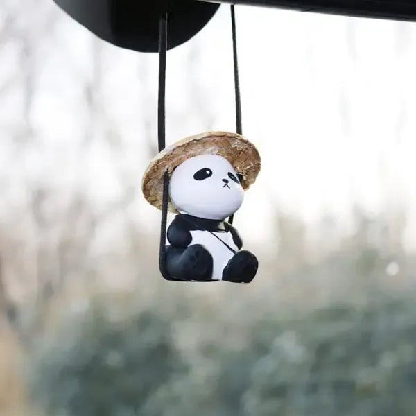 High Quality Compatible Cute Swinging Panda Car Mirror Accessories Funny Interior Rearview Mirrors Decorations (Hat Panda)