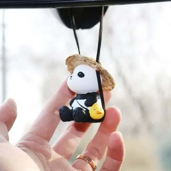 High Quality Compatible Cute Swinging Panda Car Mirror Accessories Funny Interior Rearview Mirrors Decorations (Hat Panda)