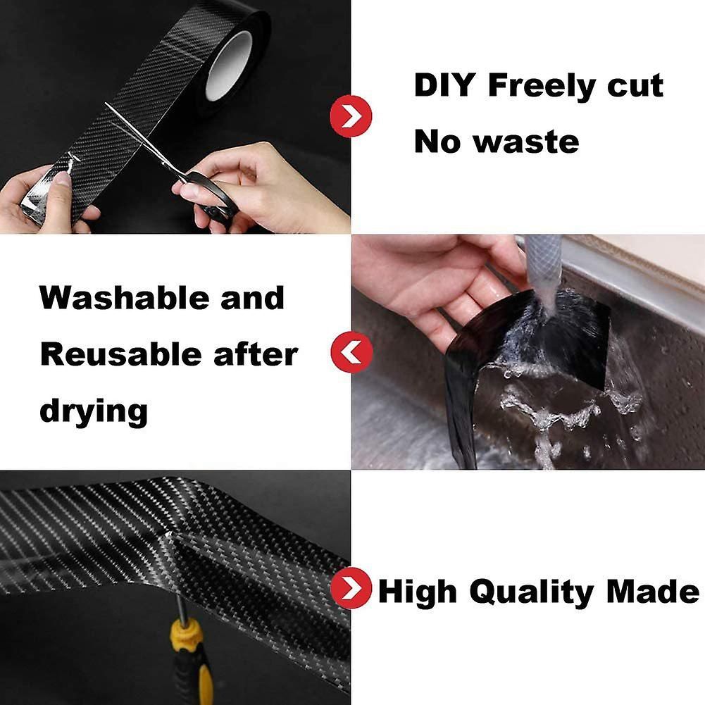 2 Rolls 5D Carbon Fibre Tape for Car Door Sill, Anti-Collision Waterproof Protector Sticker, Black, 5 cm x 3 m Each