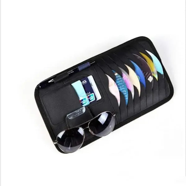 Car Sun Visor Organiser, CD/DVD Holder Storage Bag with Wallet Clip and Glasses Holder for Cards Documents and Small Items