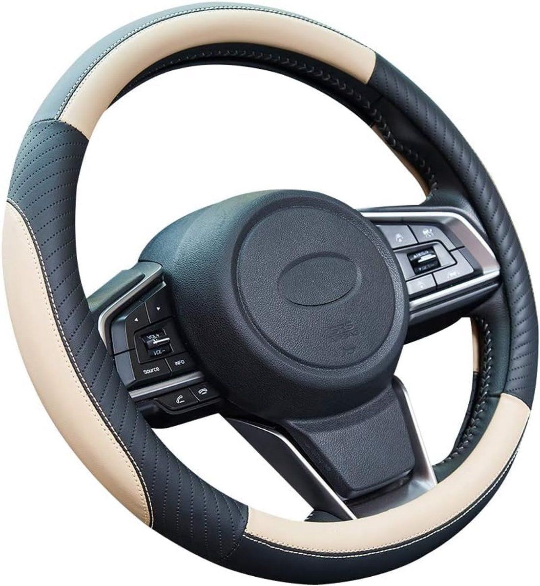 Car Steering Wheel Cover, Microfiber Leather Universal Steering Wheel Wrap with Soft Non-Slip Grip for Daily Driving, Universal Size 37-38 cm, Beige