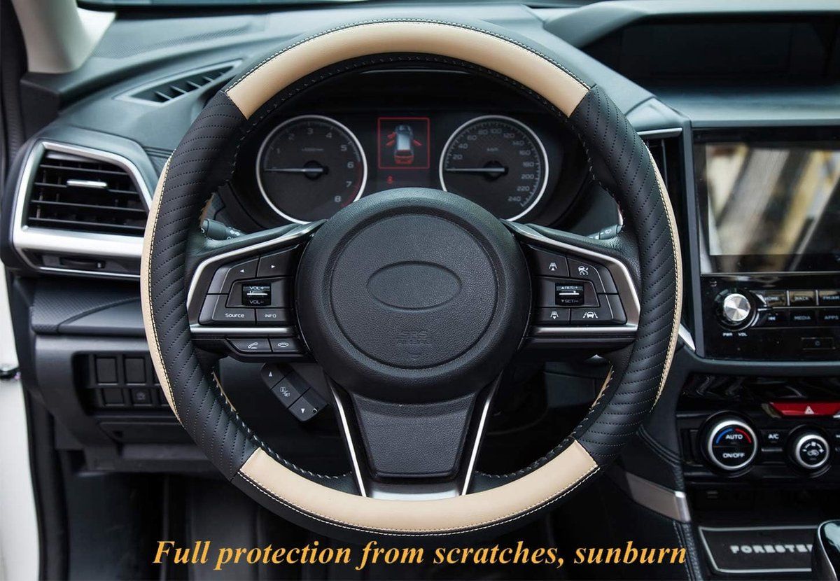Car Steering Wheel Cover, Microfiber Leather Universal Steering Wheel Wrap with Soft Non-Slip Grip for Daily Driving, Universal Size 37-38 cm, Beige
