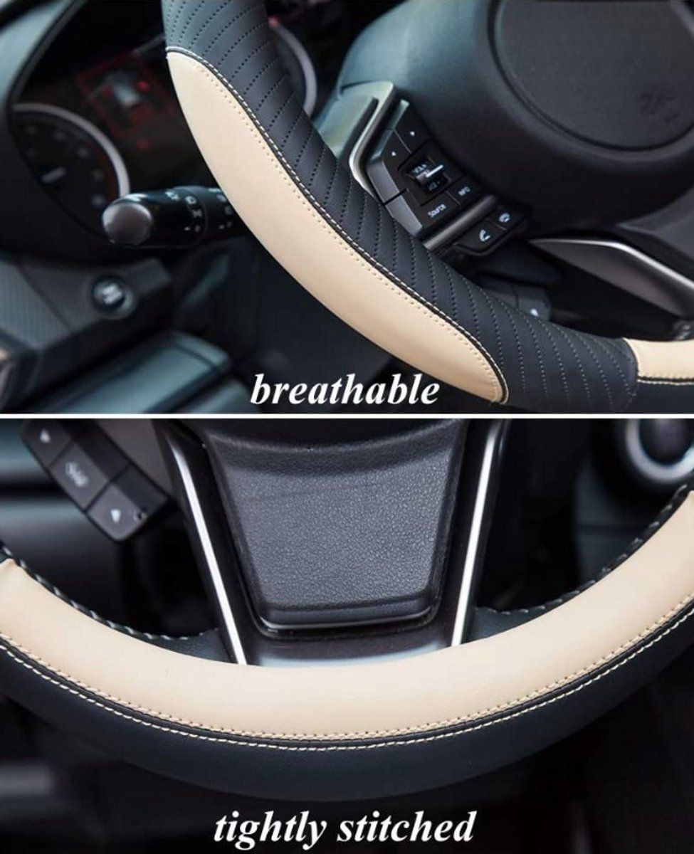 Car Steering Wheel Cover, Microfiber Leather Universal Steering Wheel Wrap with Soft Non-Slip Grip for Daily Driving, Universal Size 37-38 cm, Beige