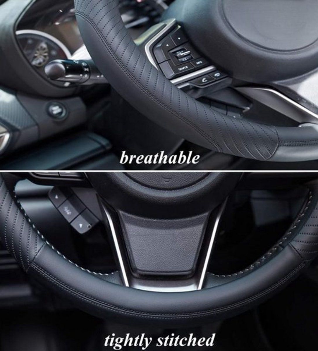 Car Steering Wheel Cover, Universal Microfiber Steering Wheel Wrap, Soft Non-Slip Breathable Grip for Daily Driving, Size M, 37-38 cm, Black