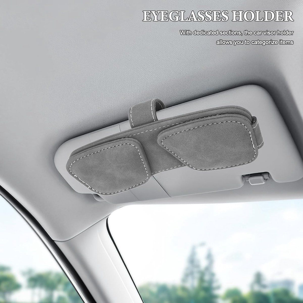 Car Sunglasses Holder, Car Glasses Holder, Leather Glasses Clips, Glasses Holder, Sunglasses Holder, for Regular Driving, Storage and Travel, Grey