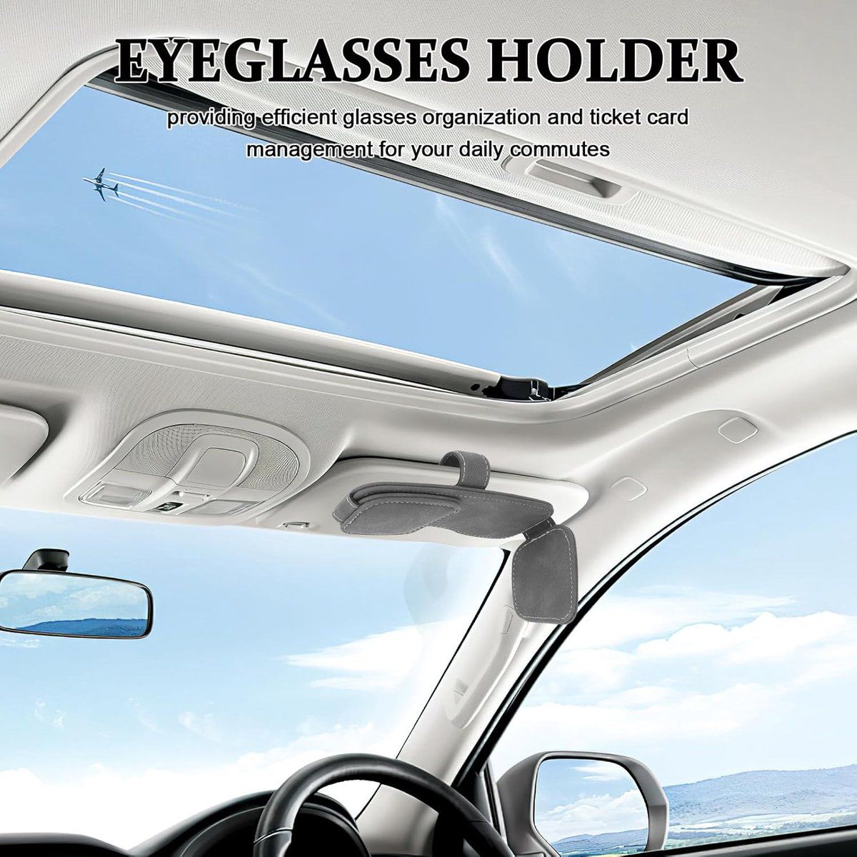 Car Sunglasses Holder, Car Glasses Holder, Leather Glasses Clips, Glasses Holder, Sunglasses Holder, for Regular Driving, Storage and Travel, Grey