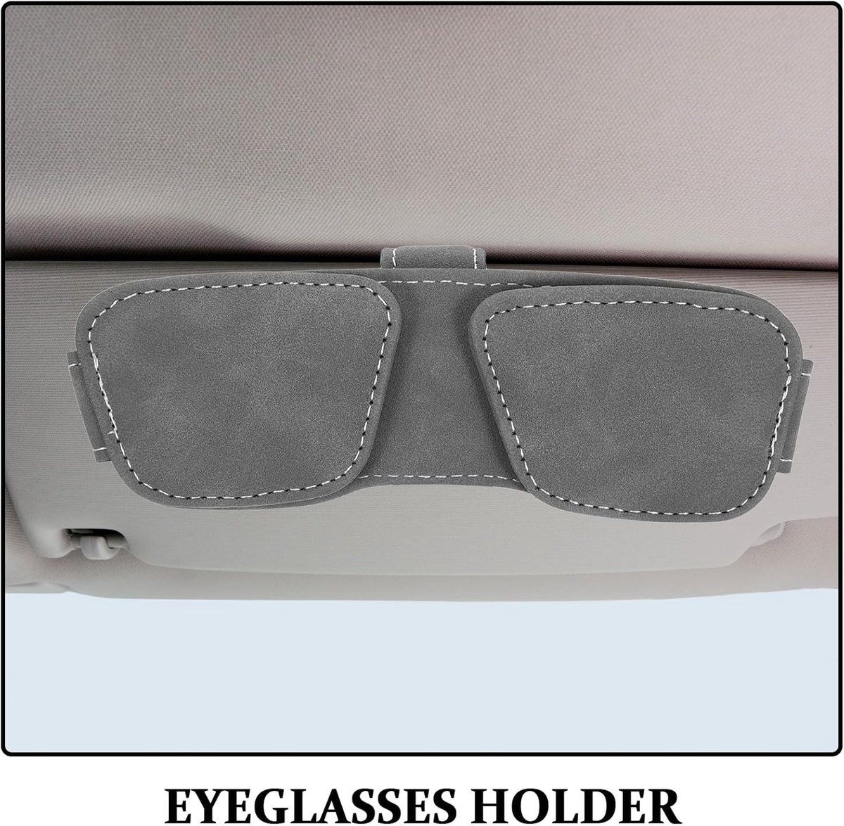 Car Sunglasses Holder, Car Glasses Holder, Leather Glasses Clips, Glasses Holder, Sunglasses Holder, for Regular Driving, Storage and Travel, Grey