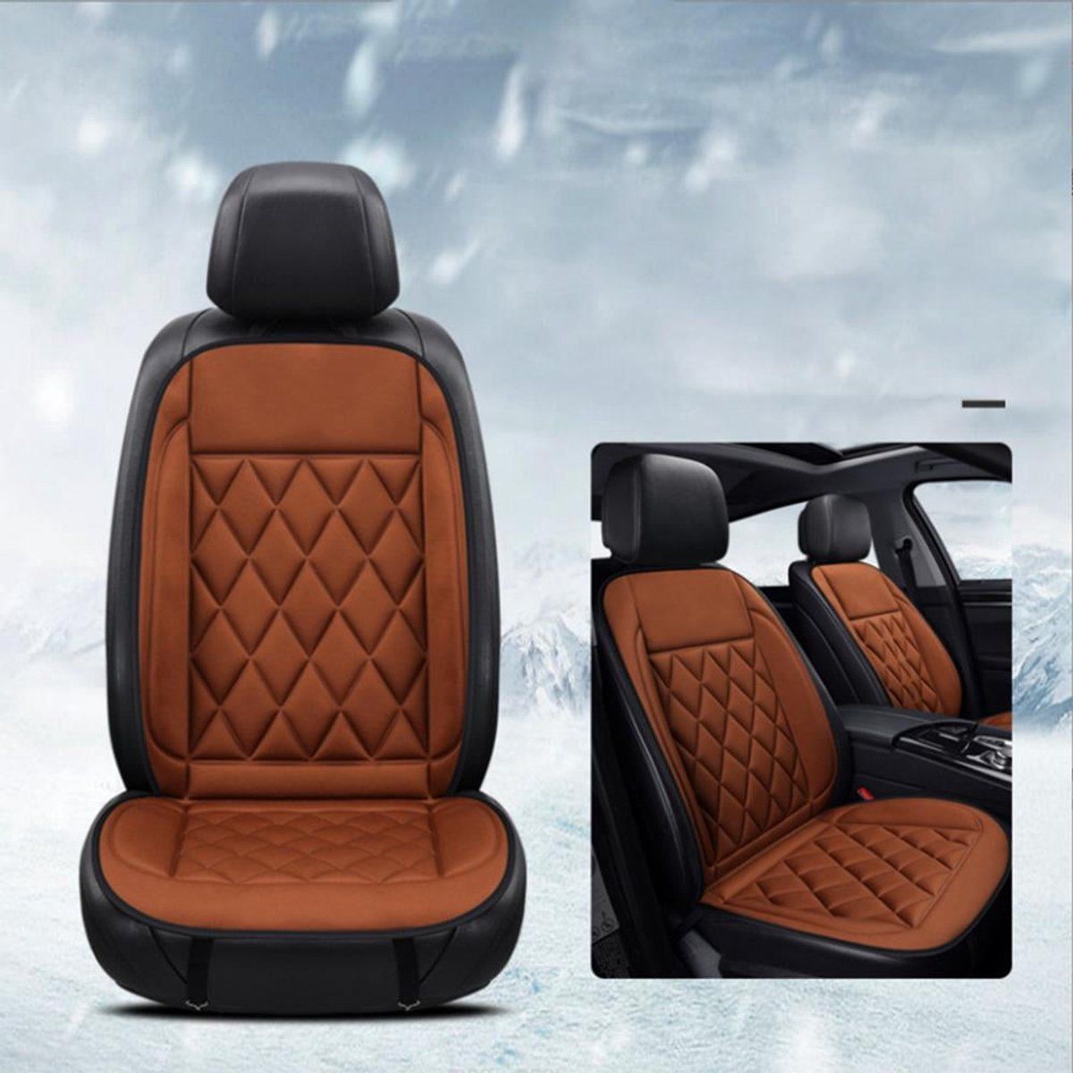 Car Seat Heating Pad, 2 Adjustable Heat Settings, Deluxe Car Seat Heating Pad, Car Seat Heating, for Regular Driving, Storage and Travel, 12V, Brown