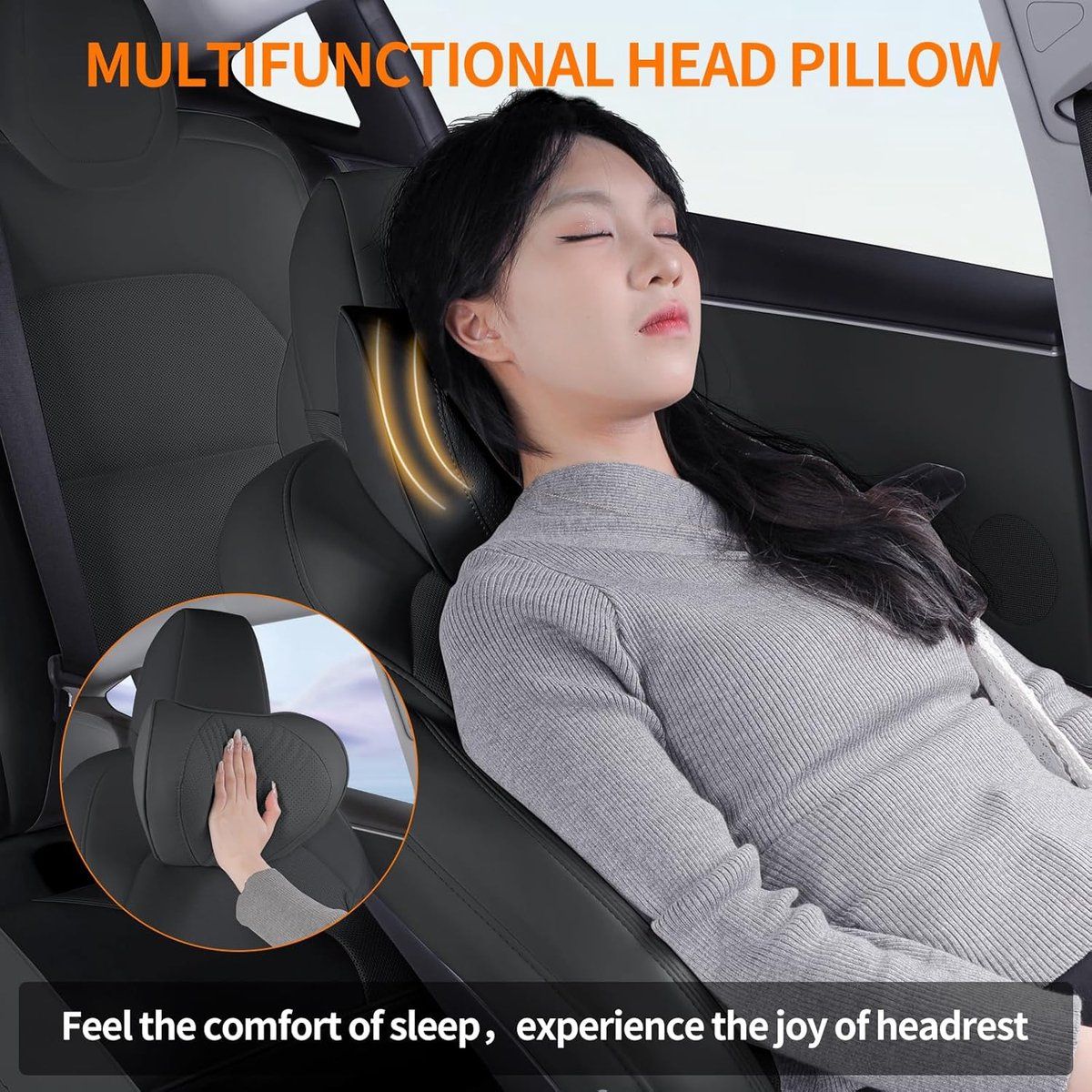 Headrest and neck support pillow, soft memory foam headrest pillow, car cushion for neck support, breathable car headrest, soft neck support, Black