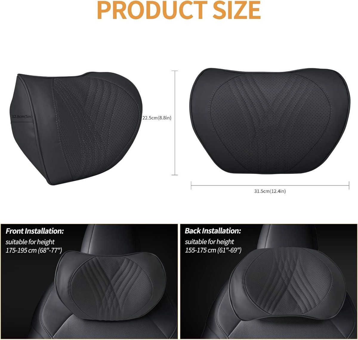 Headrest and neck support pillow, soft memory foam headrest pillow, car cushion for neck support, breathable car headrest, soft neck support, Black