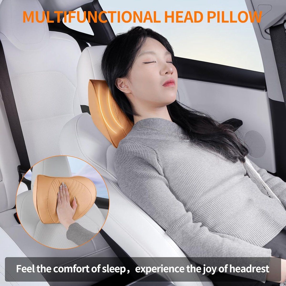 Headrest and neck support cushion, soft memory foam headrest cushion, neck support cushion for the car, breathable headrest for the car, Brown