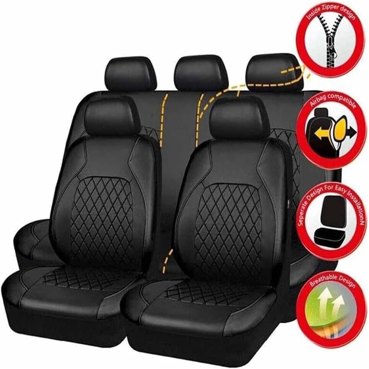 Car Seat Cover Set, Interior Protection, Protect Car, Waterproof Breathable, for Daily Car Use, Travel and Interior Organization, Black