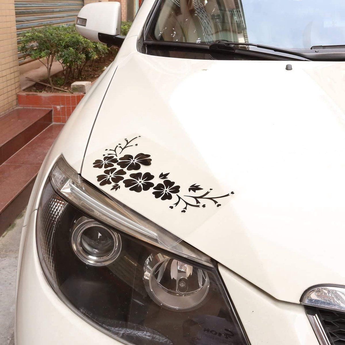 1 Piece, flower car stickers, car stickers, motorcycle stickers, decorative car stickers, self-adhesive, 30 x 14, Black