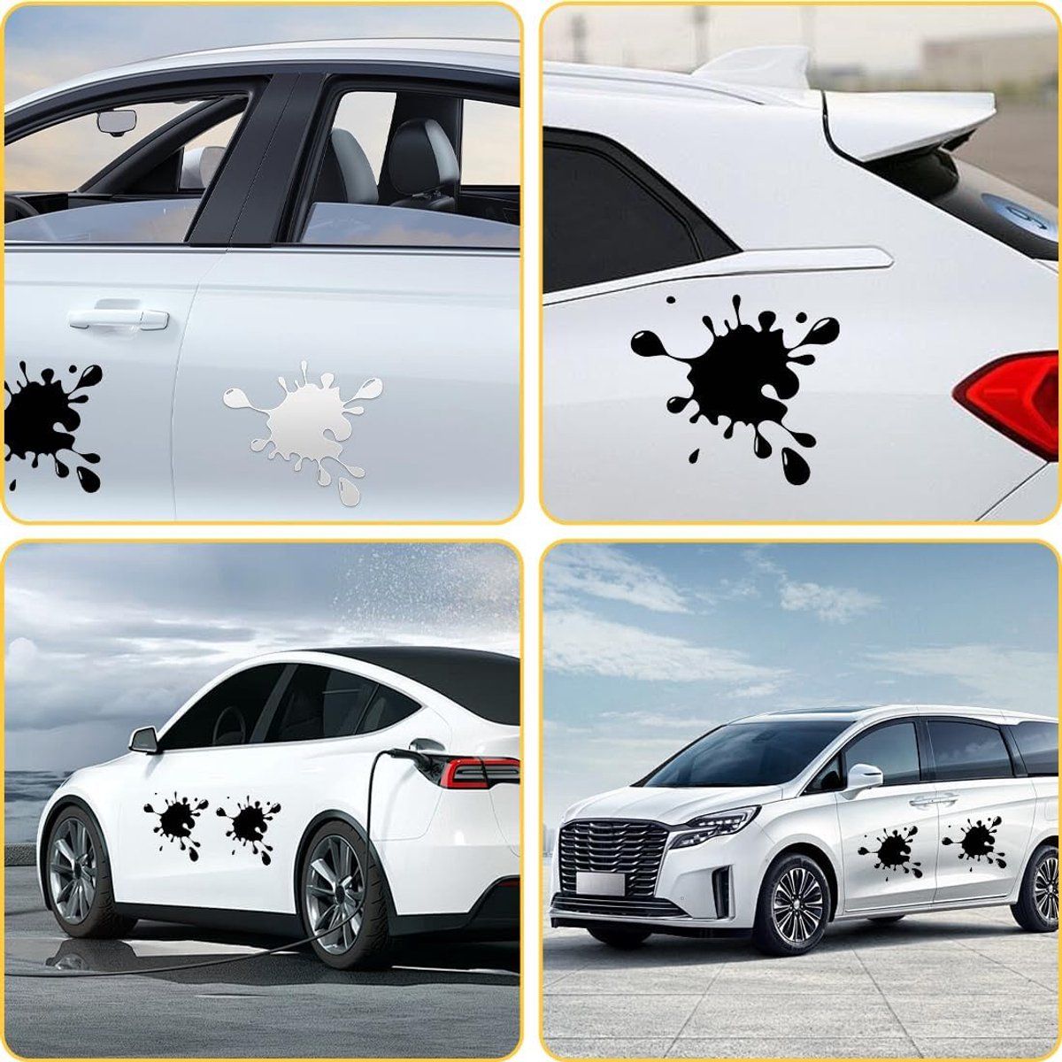 4 Pieces, Car Stickers, Stickers for Paint Stains, Anti-Splatter Stickers, Self-Adhesive Stickers, Sports Car Stickers, Black and White