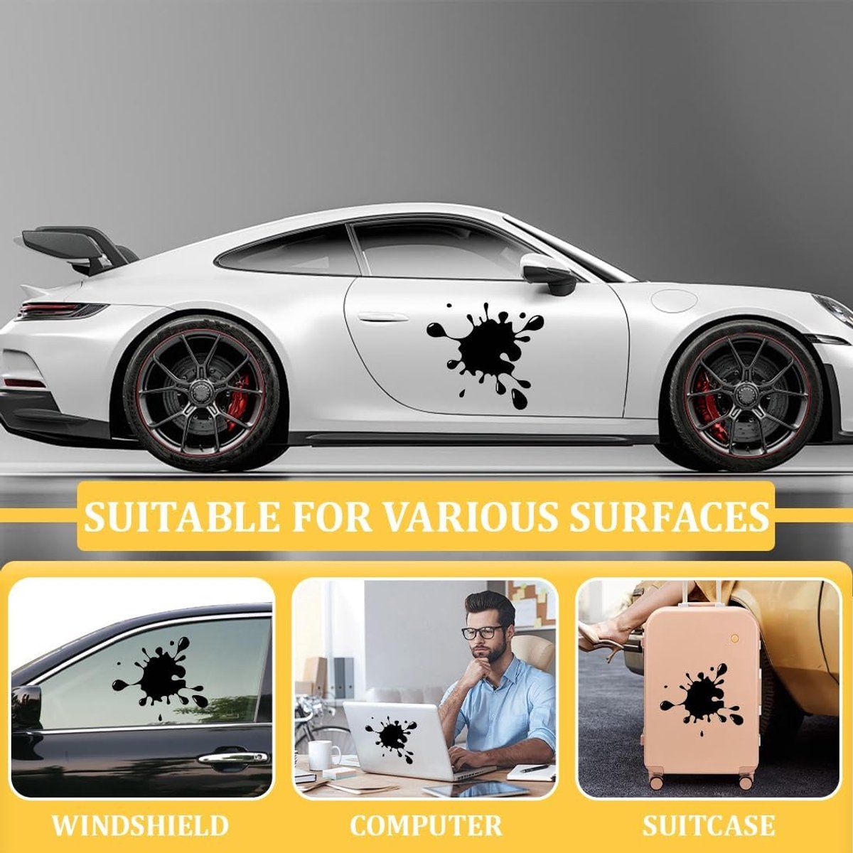 4 Pieces, Car Stickers, Stickers for Paint Stains, Anti-Splatter Stickers, Self-Adhesive Stickers, Sports Car Stickers, Black and White