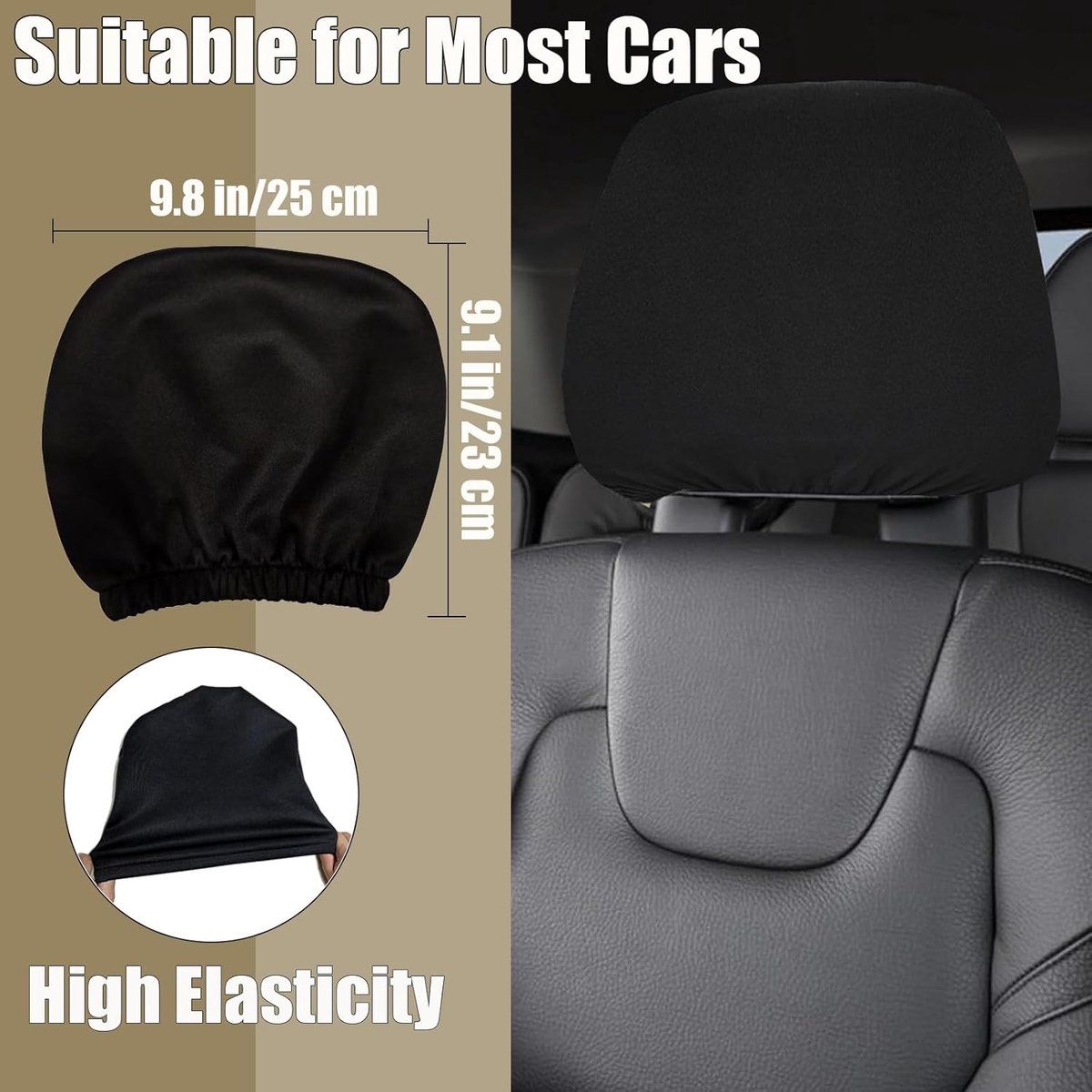 2 Pack, Car Seat Headrest Covers, Car Headrest Cover Set, Washable, Car Interior Accessories, Car Interior Seat Accessories Protective Covers, Black