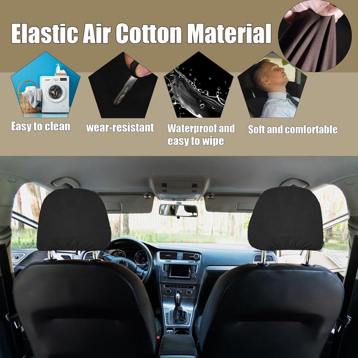2 Pack, Car Seat Headrest Covers, Car Headrest Cover Set, Washable, Car Interior Accessories, Car Interior Seat Accessories Protective Covers, Black