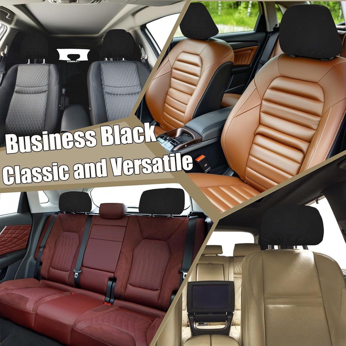 2 Pack, Car Seat Headrest Covers, Car Headrest Cover Set, Washable, Car Interior Accessories, Car Interior Seat Accessories Protective Covers, Black
