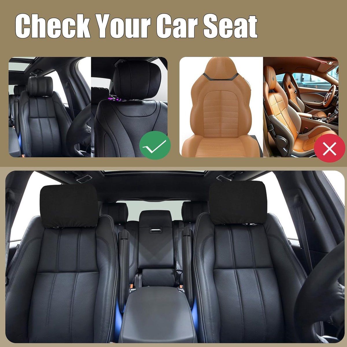 2 Pack, Car Seat Headrest Covers, Car Headrest Cover Set, Washable, Car Interior Accessories, Car Interior Seat Accessories Protective Covers, Black