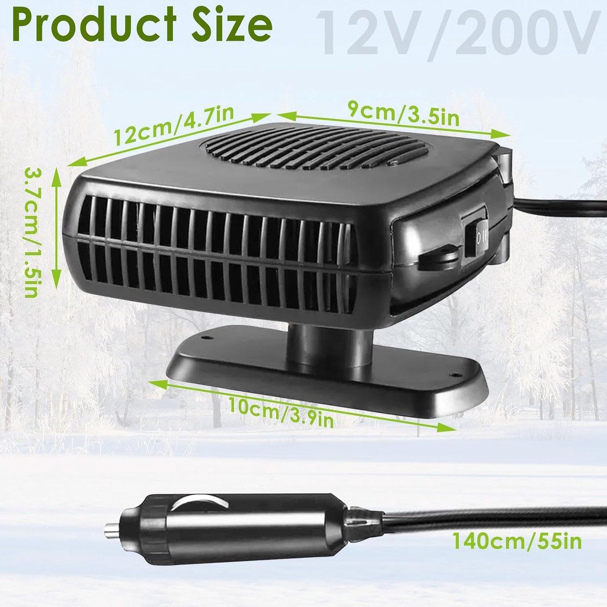 Car Heater, Portable Heating Fan, 360 Degree Rotation, for Daily Car Use, Travel and Interior Organization, 200W, 12V